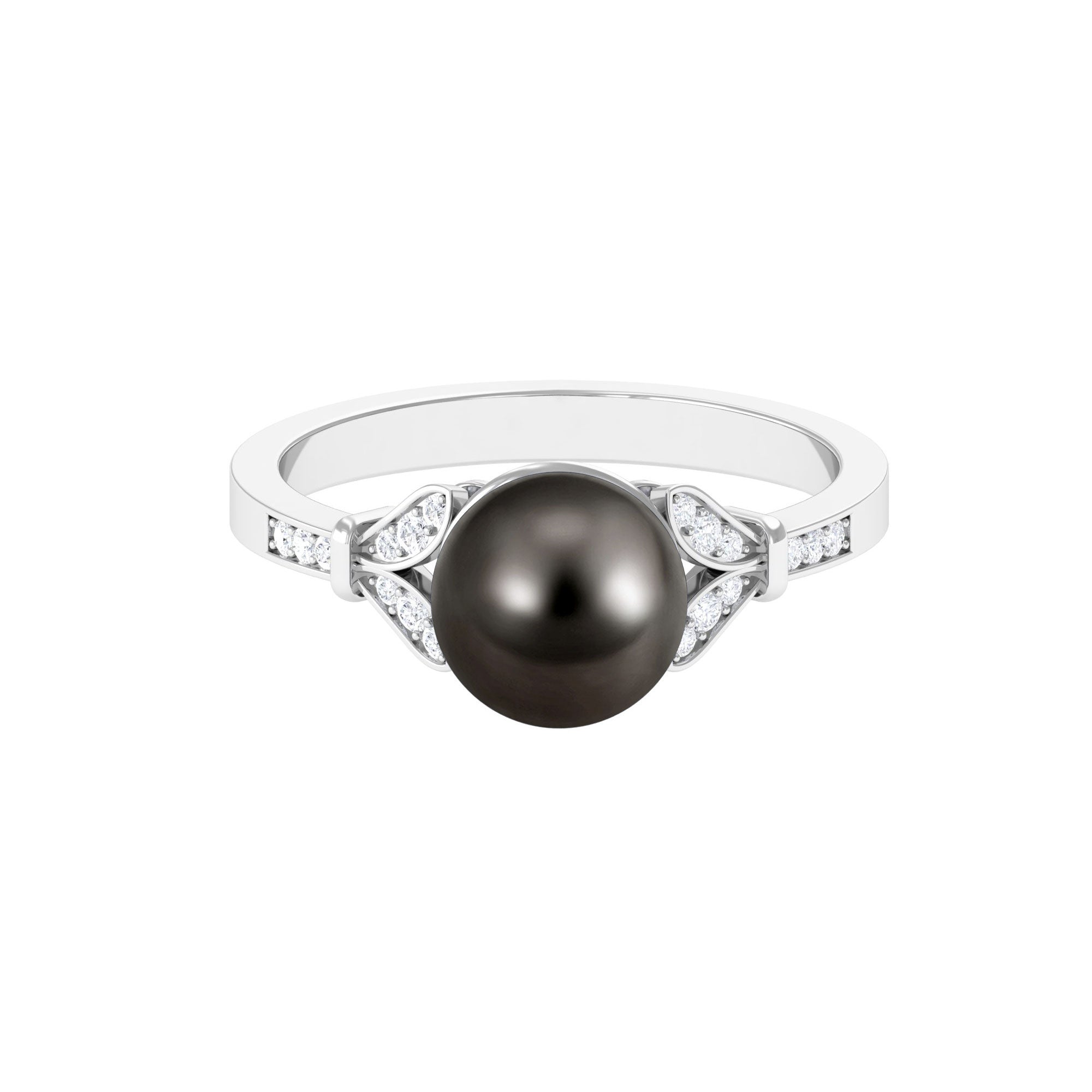 Tahitian Pearl and Diamond Engagement Ring with Split Shank Tahitian pearl - ( AAA ) - Quality - Rosec Jewels