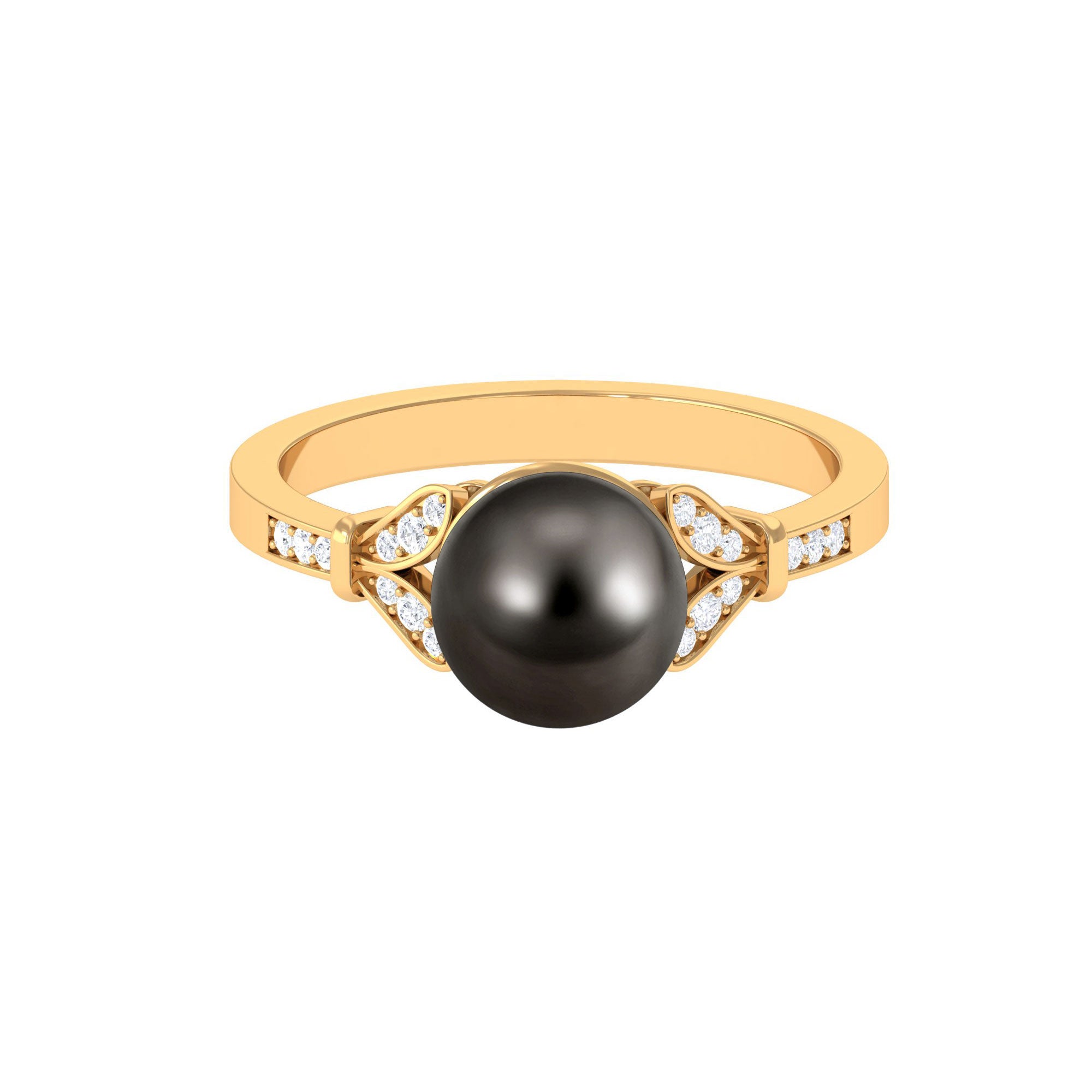 Tahitian Pearl and Diamond Engagement Ring with Split Shank Tahitian pearl - ( AAA ) - Quality - Rosec Jewels