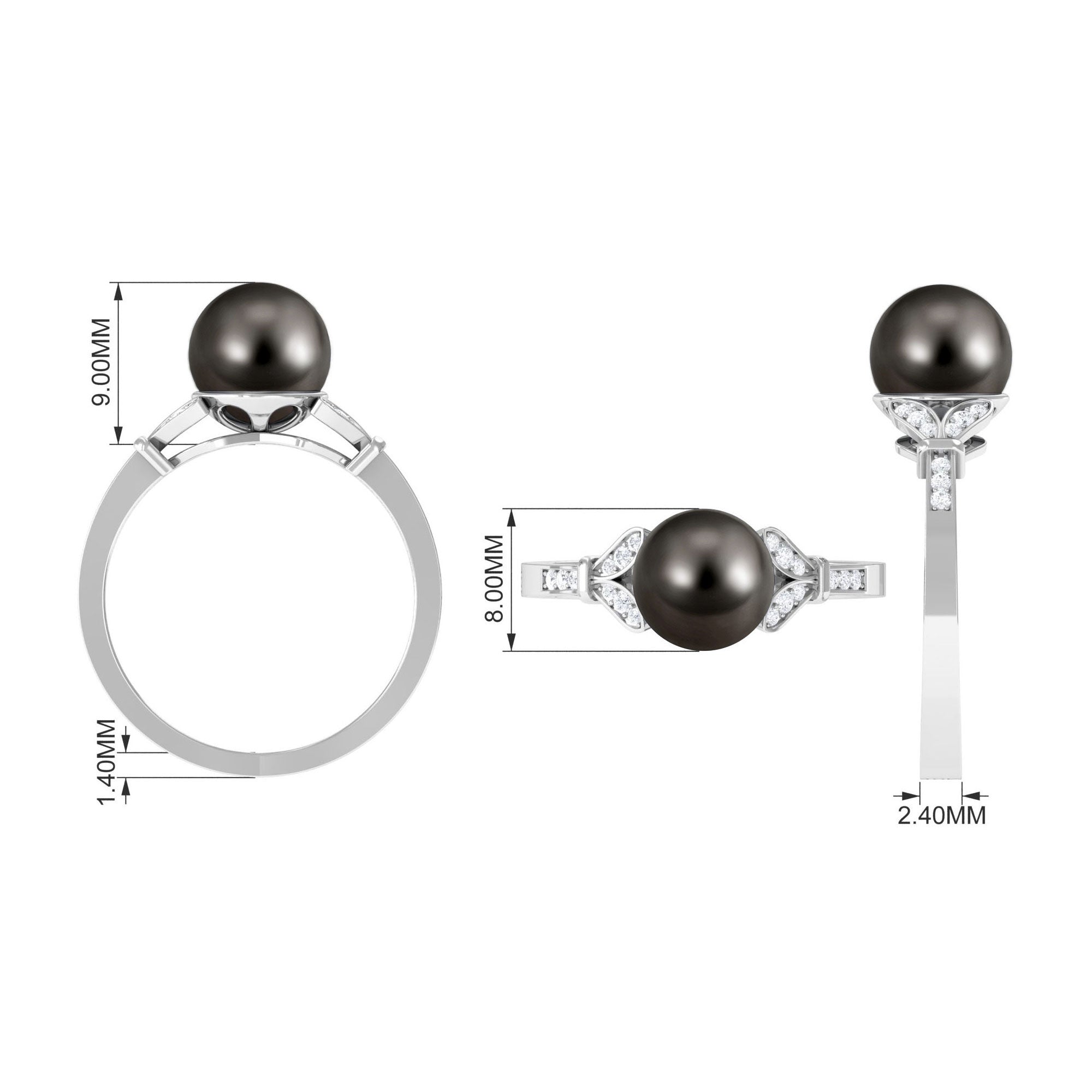 Tahitian Pearl and Diamond Engagement Ring with Split Shank Tahitian pearl - ( AAA ) - Quality - Rosec Jewels