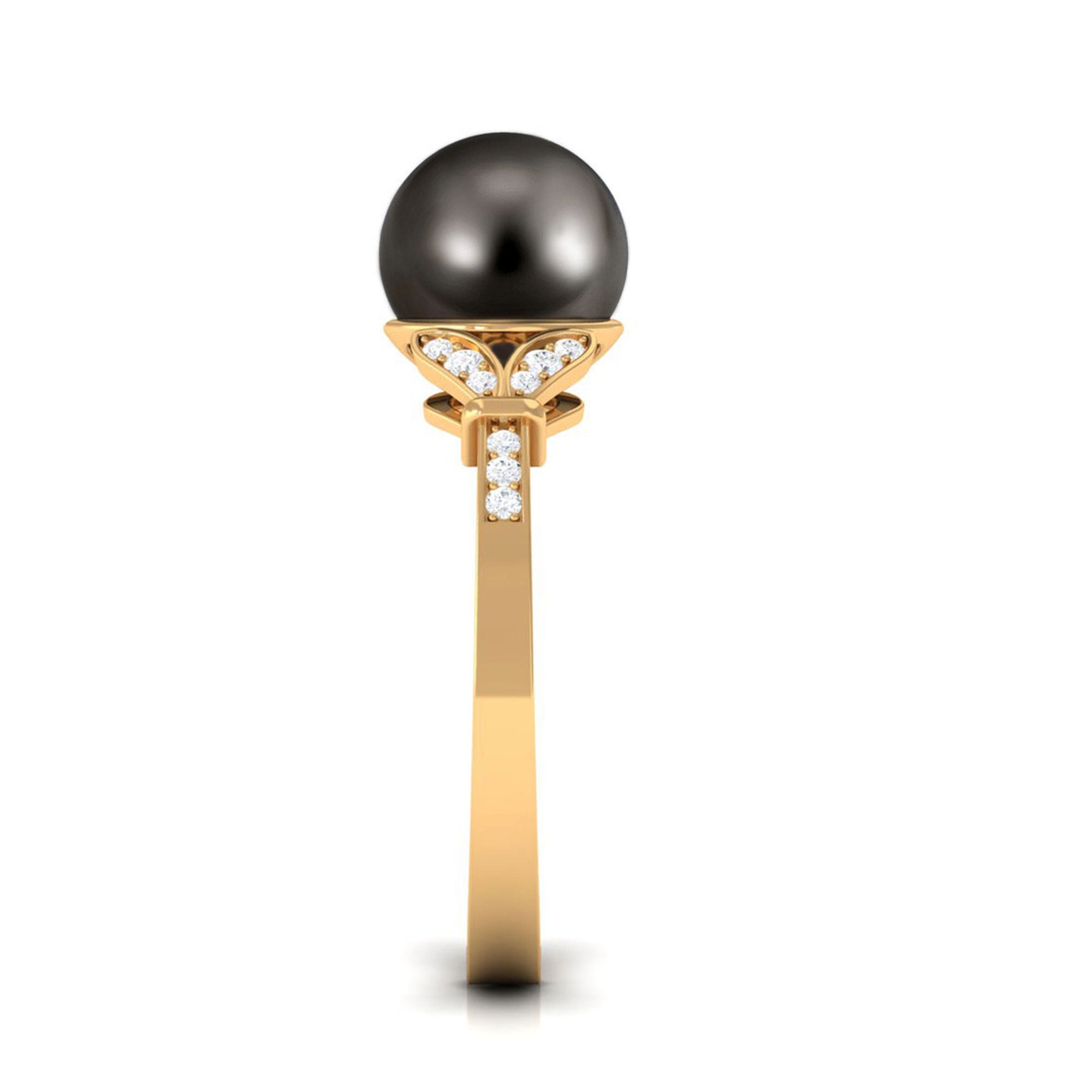 Tahitian Pearl and Diamond Engagement Ring with Split Shank Tahitian pearl - ( AAA ) - Quality - Rosec Jewels