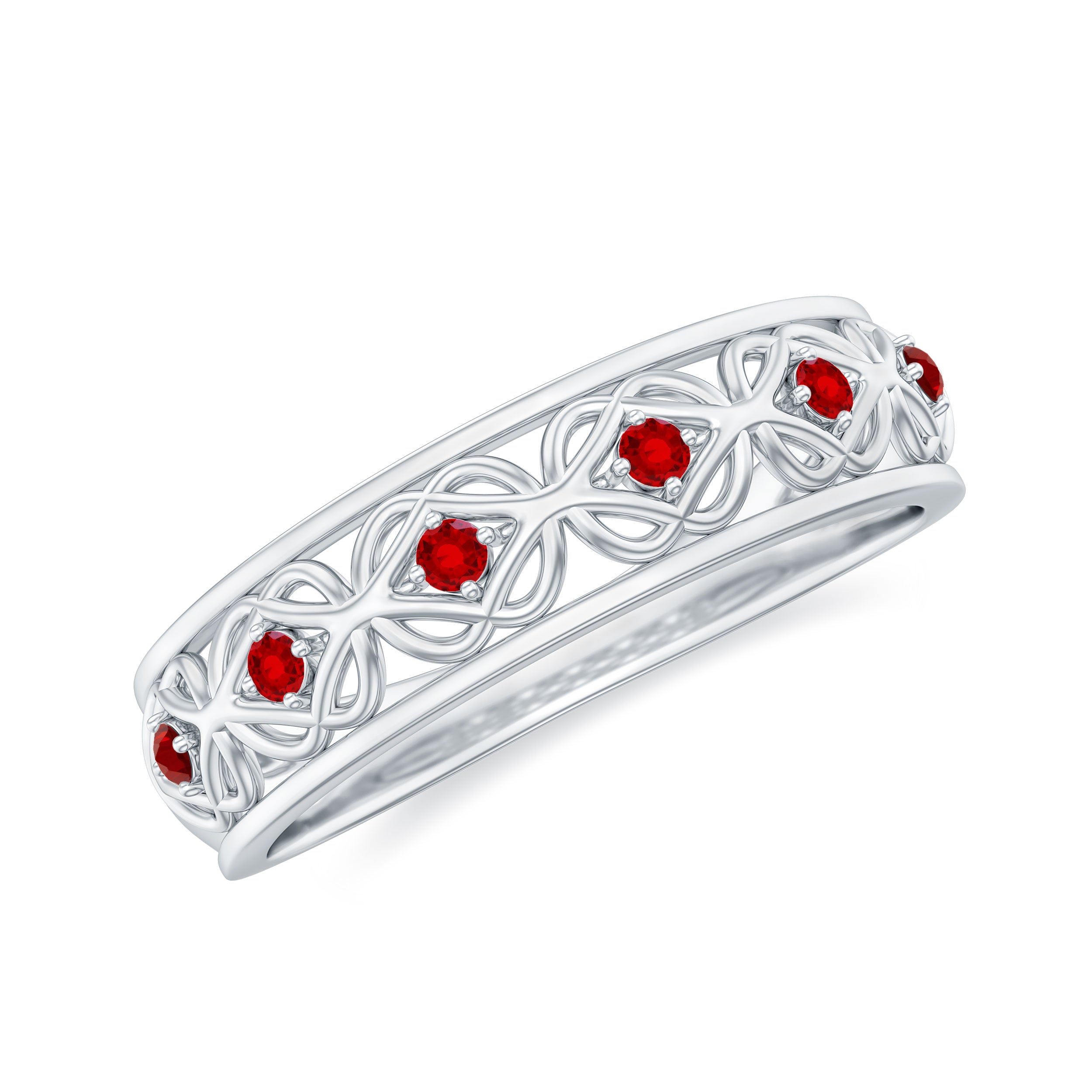 Vintage Style Created Ruby Celtic Knot Eternity Band Ring in Gold Lab Created Ruby - ( AAAA ) - Quality - Rosec Jewels