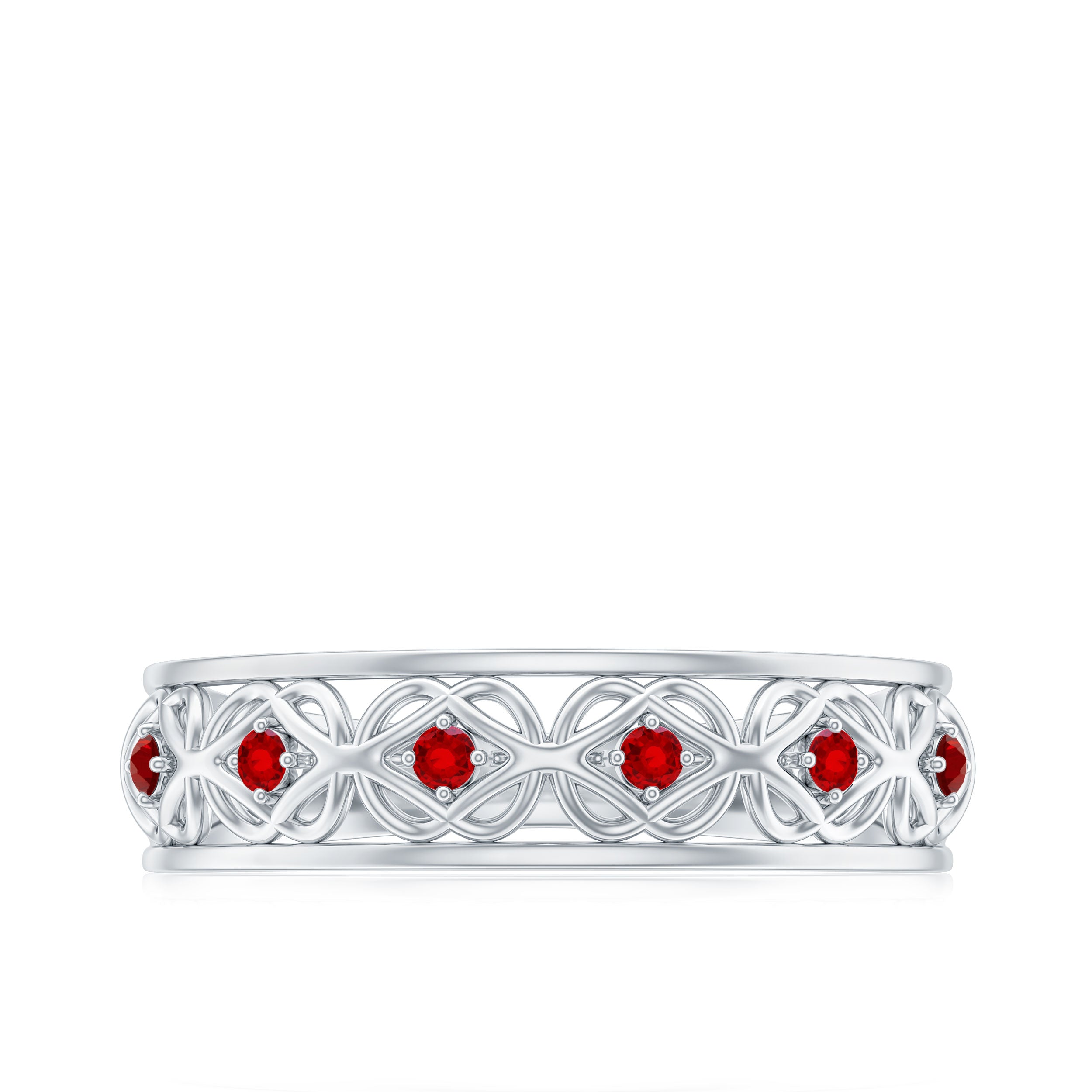 Vintage Style Created Ruby Celtic Knot Eternity Band Ring in Gold Lab Created Ruby - ( AAAA ) - Quality - Rosec Jewels