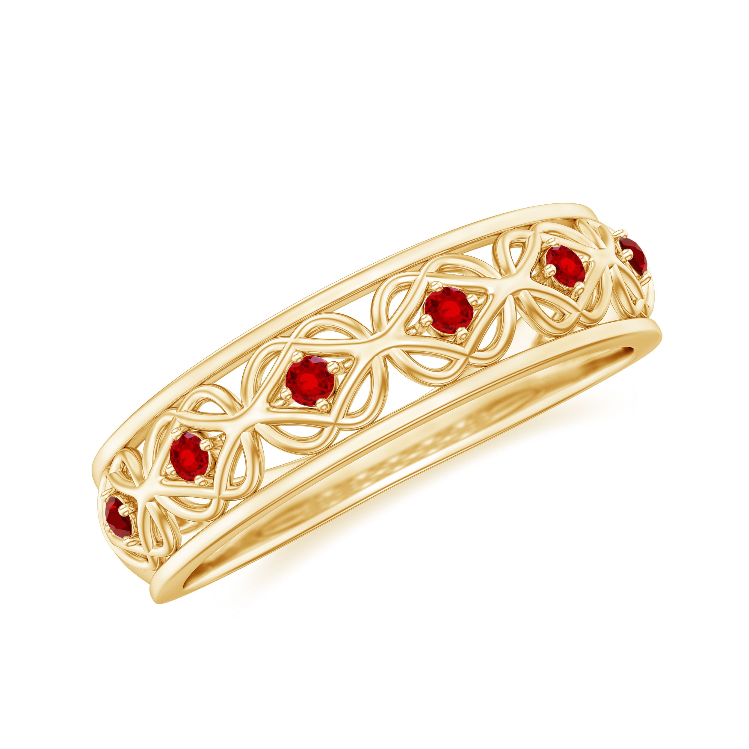 Vintage Style Created Ruby Celtic Knot Eternity Band Ring in Gold Lab Created Ruby - ( AAAA ) - Quality - Rosec Jewels