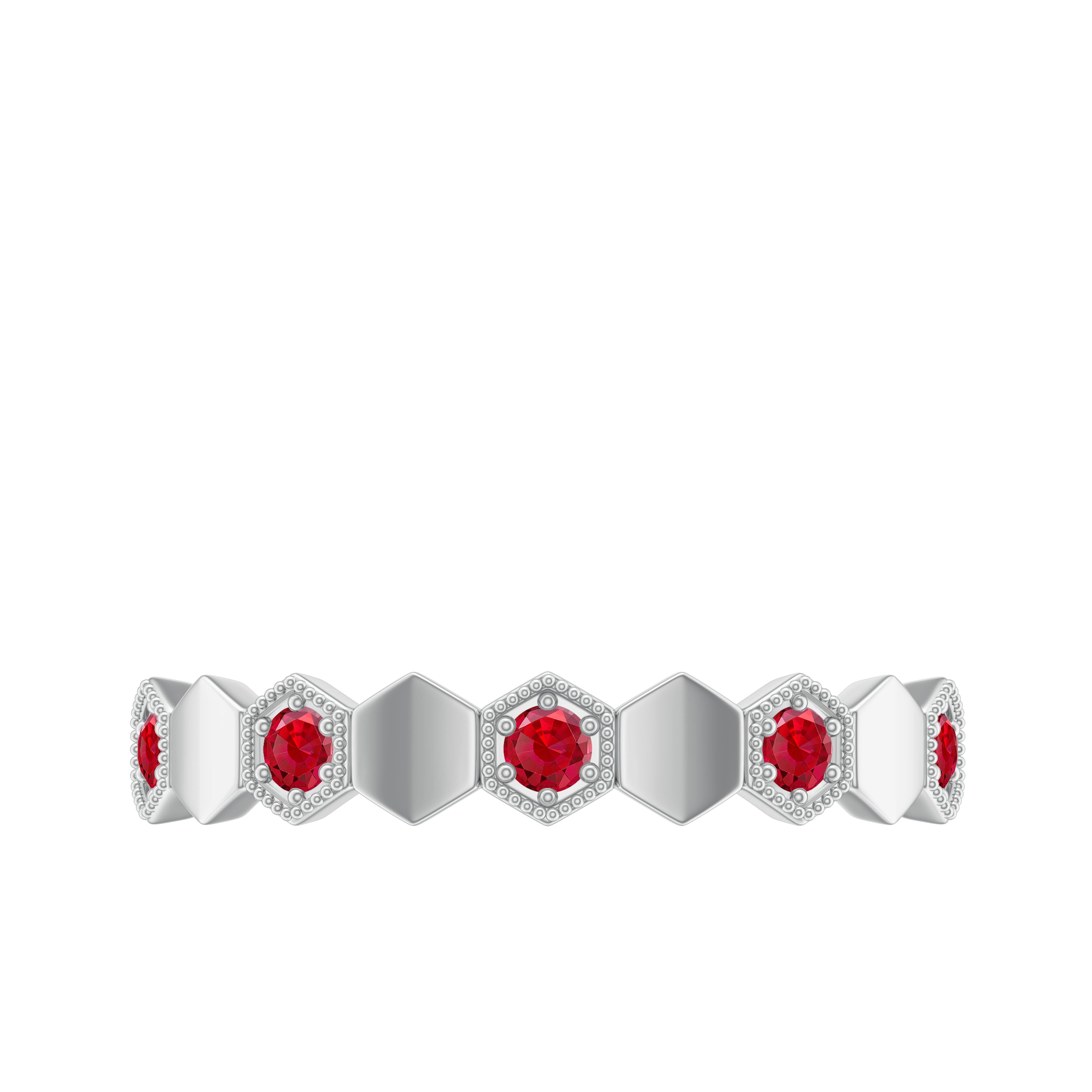 Lab-Created Ruby Hexagon Eternity Ring with Beaded Gold Lab Created Ruby - ( AAAA ) - Quality - Rosec Jewels