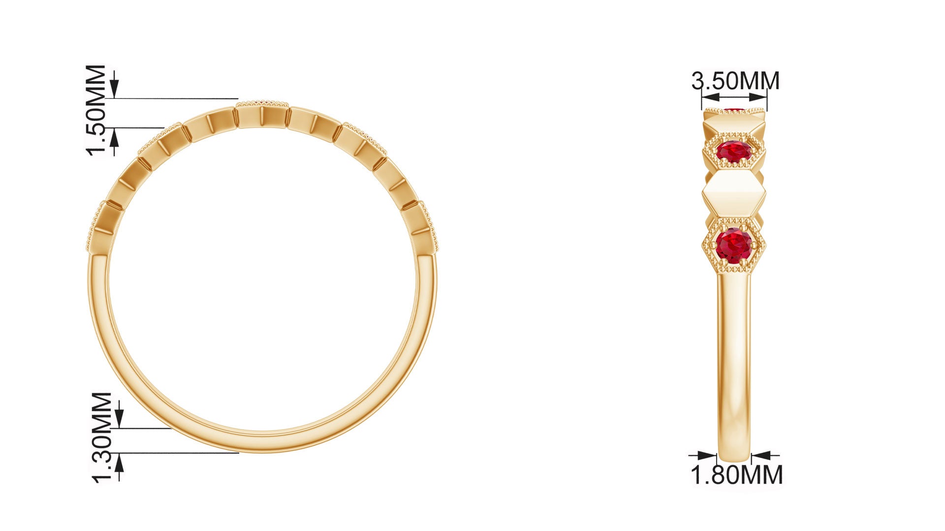 Lab-Created Ruby Hexagon Eternity Ring with Beaded Gold Lab Created Ruby - ( AAAA ) - Quality - Rosec Jewels