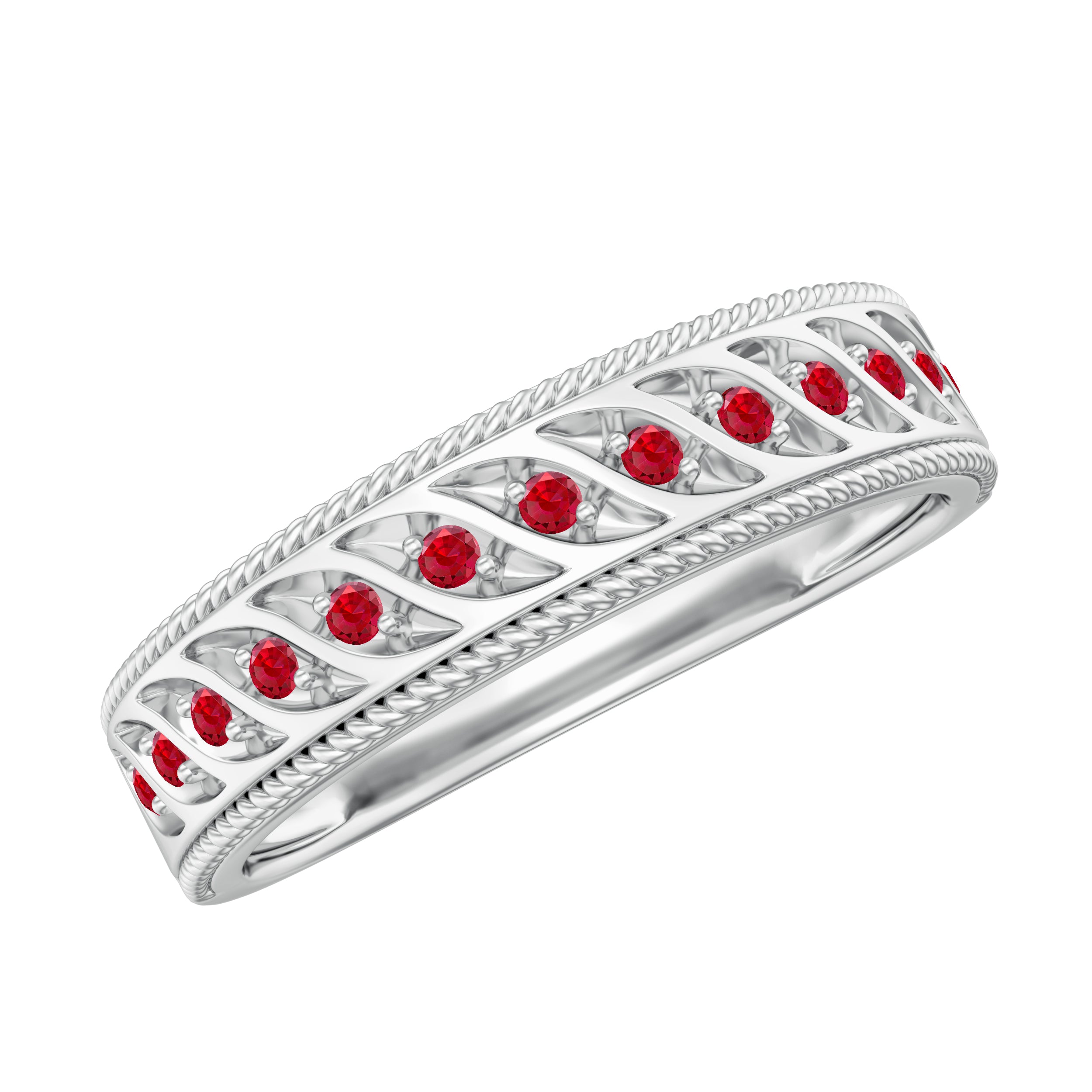 Lab-Created Ruby Designer Wedding Band Ring in Gold Lab Created Ruby - ( AAAA ) - Quality - Rosec Jewels