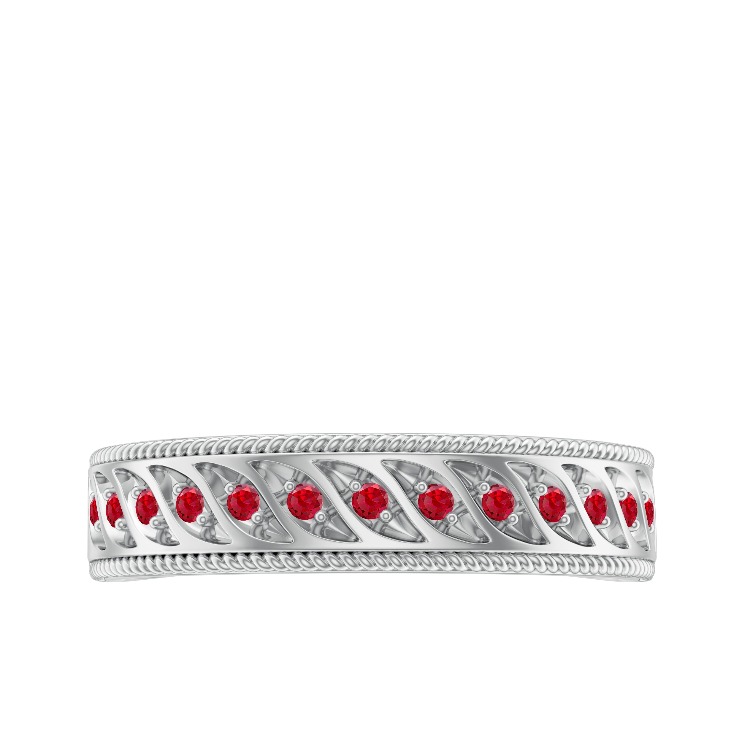 Lab-Created Ruby Designer Wedding Band Ring in Gold Lab Created Ruby - ( AAAA ) - Quality - Rosec Jewels