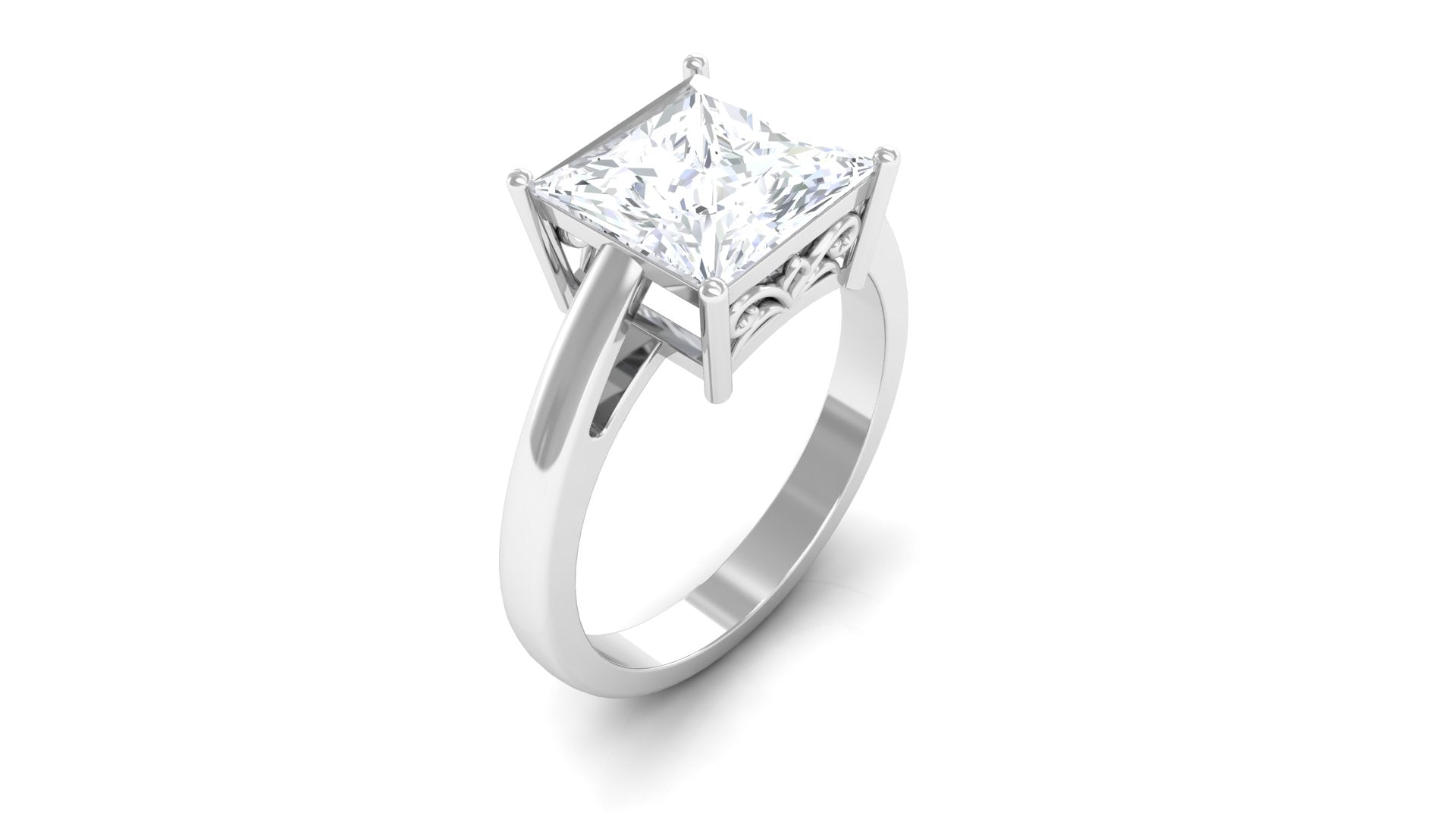 3.25 CT Moissanite Princess Cut Solitaire Band Ring Moissanite - ( D-VS1 ) - Color and Clarity - Rosec Jewels