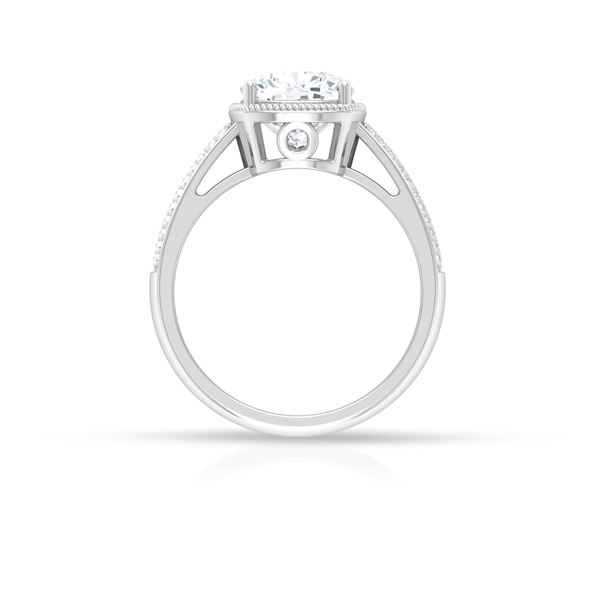 3.75 CT Cushion Cut Moissanite Solitaire Ring with Side Stones Moissanite - ( D-VS1 ) - Color and Clarity - Rosec Jewels