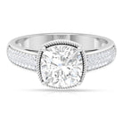 3.75 CT Cushion Cut Moissanite Solitaire Ring with Side Stones Moissanite - ( D-VS1 ) - Color and Clarity - Rosec Jewels