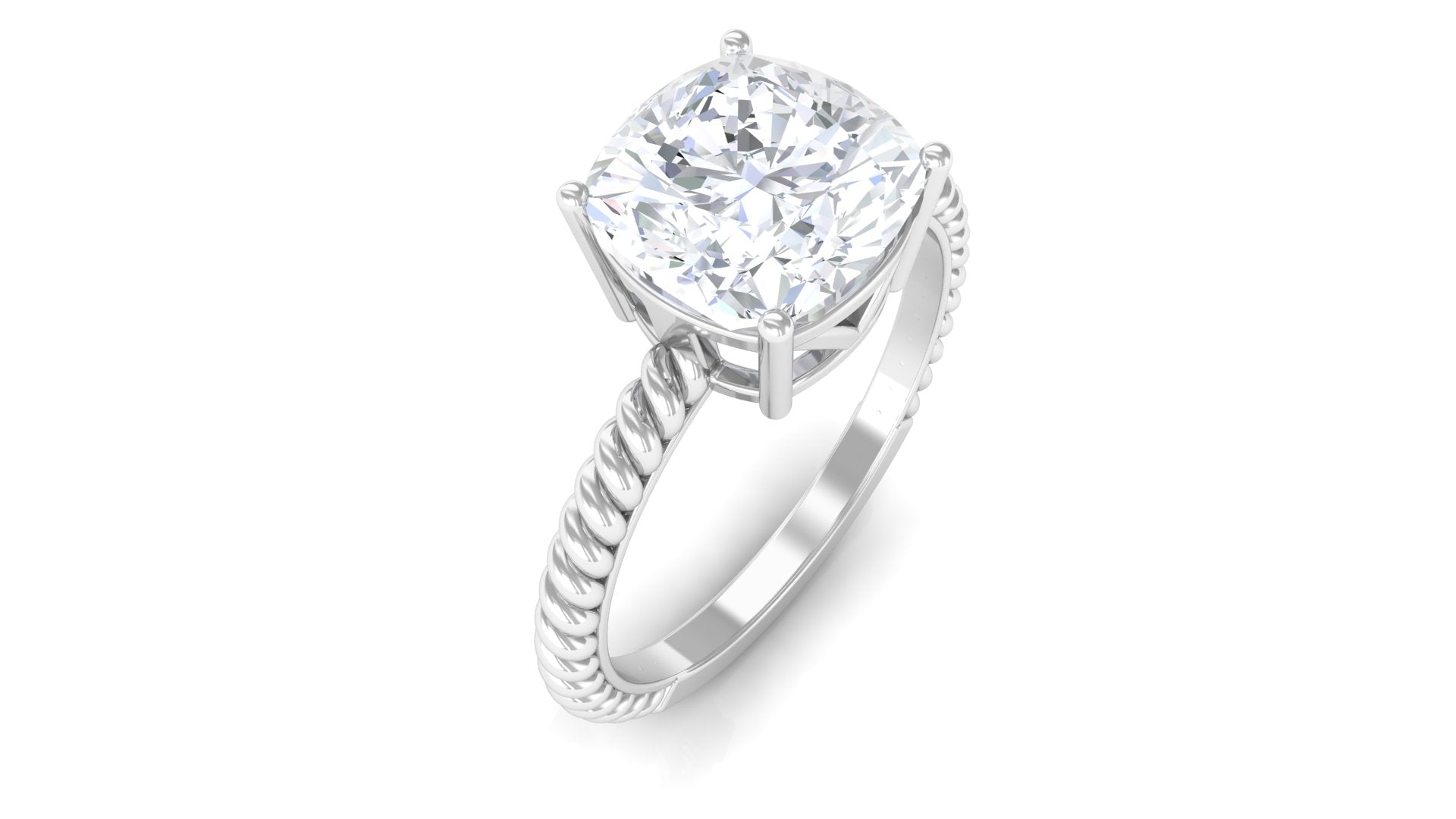 3.25 CT Certified Moissanite Solitaire Ring with Twisted Rope Moissanite - ( D-VS1 ) - Color and Clarity - Rosec Jewels