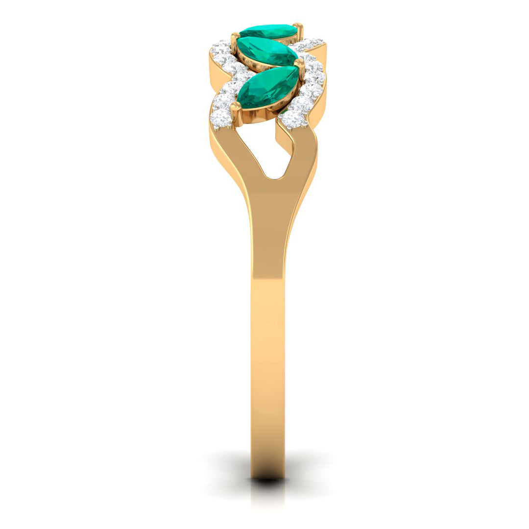 1 CT Minimal Marquise shape Emerald Anniversary Ring with Diamond Accent Emerald - ( AAA ) - Quality - Rosec Jewels