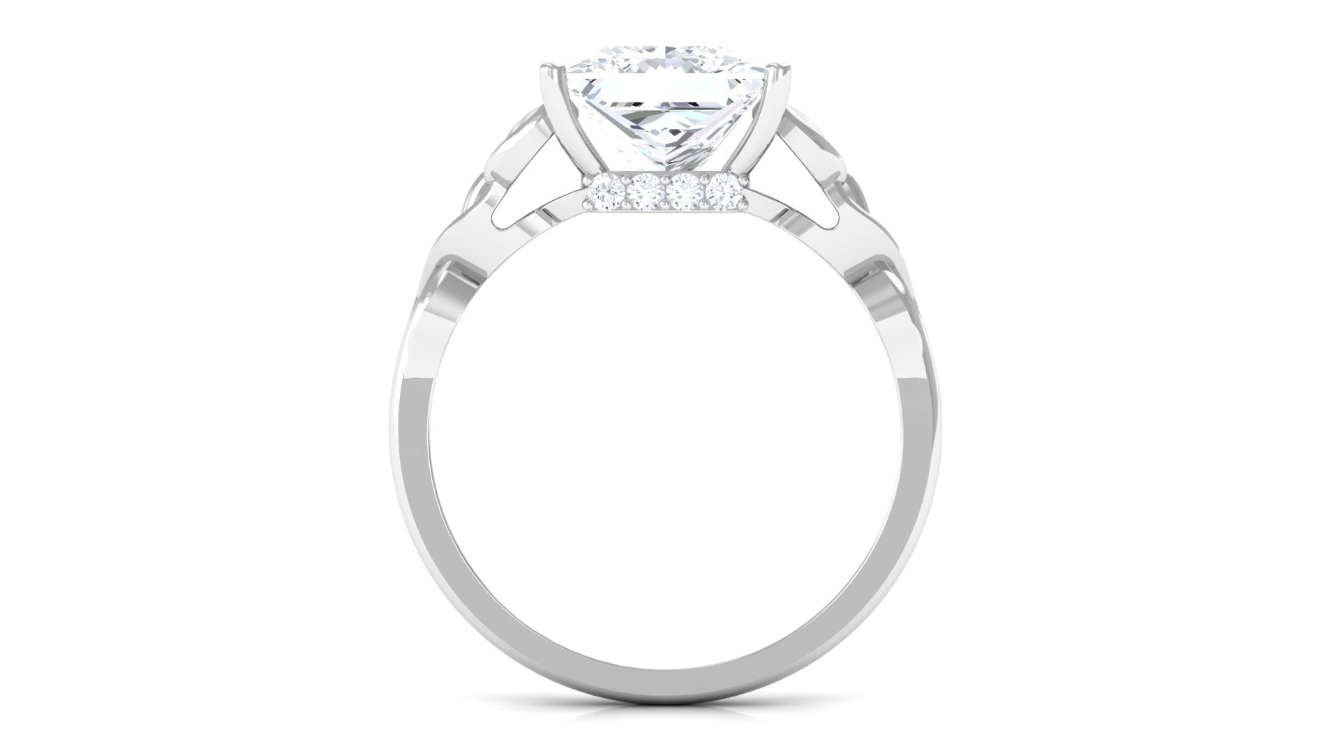 Princess Cut Moissanite Solitaire Celtic Ring with Hidden Halo Moissanite - ( D-VS1 ) - Color and Clarity - Rosec Jewels