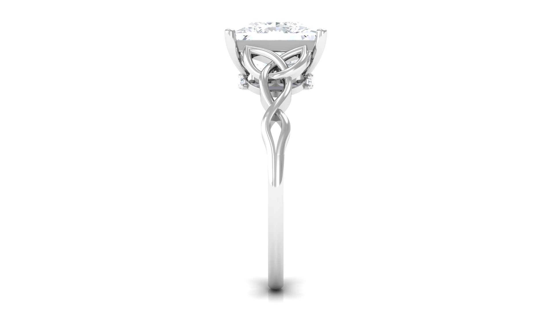 Princess Cut Moissanite Solitaire Celtic Ring with Hidden Halo Moissanite - ( D-VS1 ) - Color and Clarity - Rosec Jewels