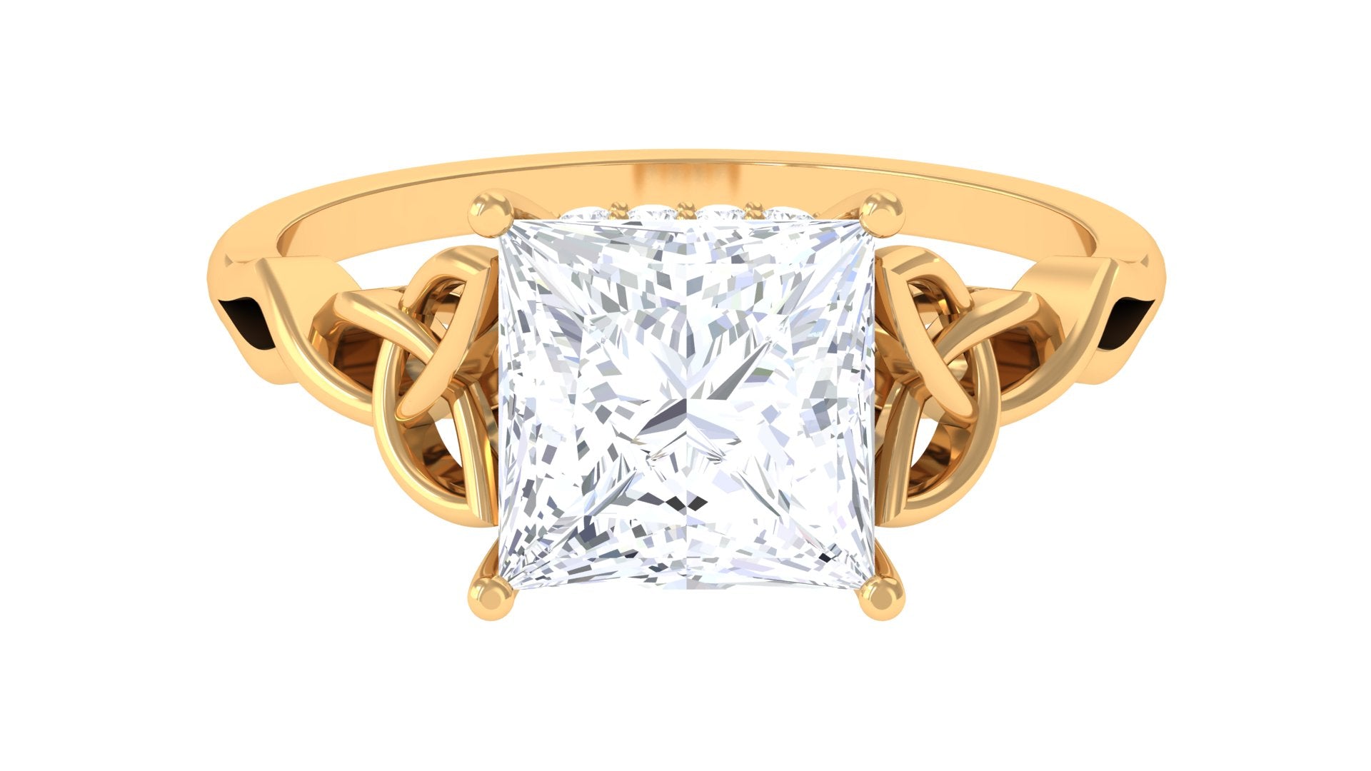 Princess Cut Moissanite Solitaire Celtic Ring with Hidden Halo Moissanite - ( D-VS1 ) - Color and Clarity - Rosec Jewels