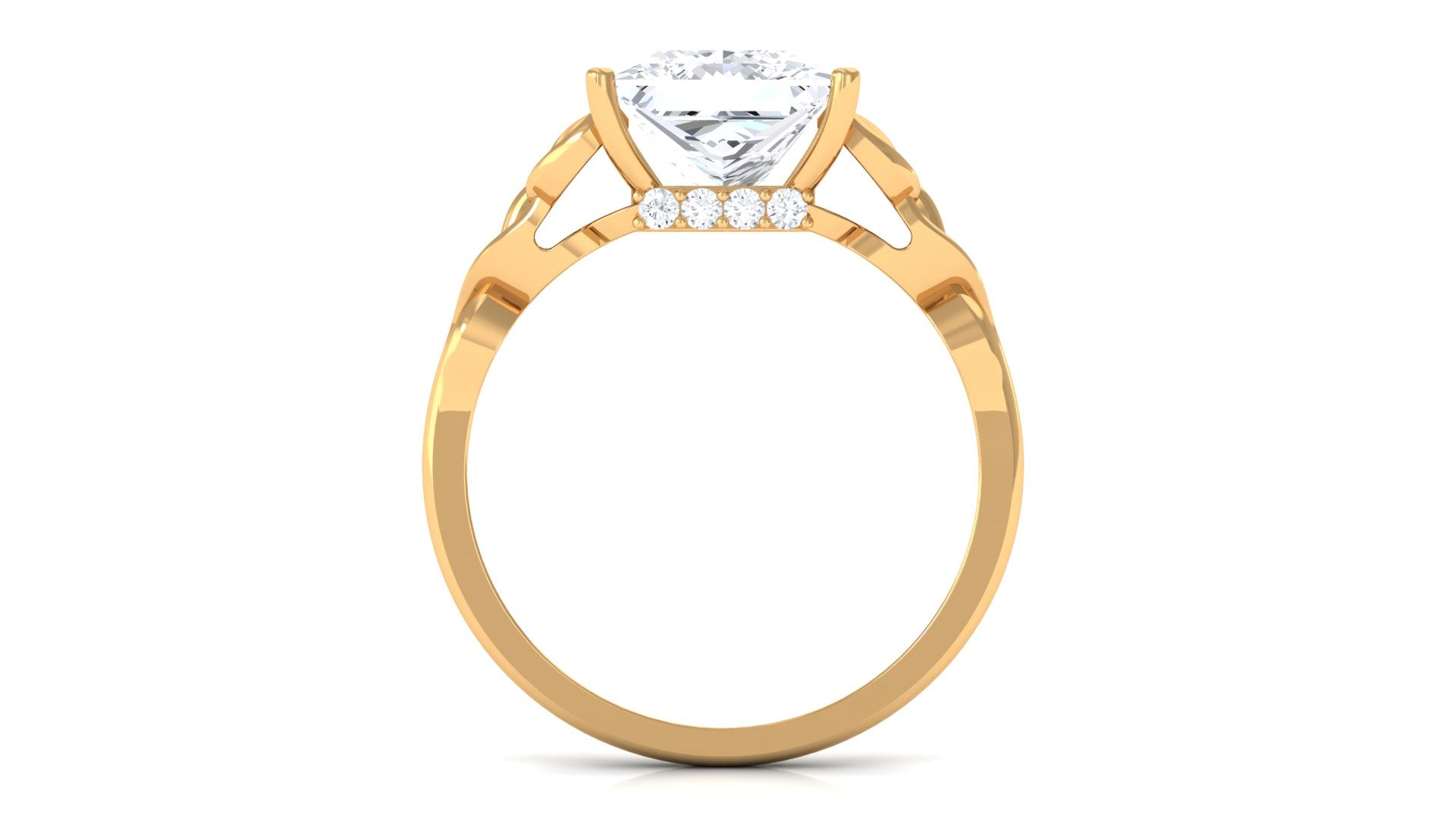 Princess Cut Moissanite Solitaire Celtic Ring with Hidden Halo Moissanite - ( D-VS1 ) - Color and Clarity - Rosec Jewels