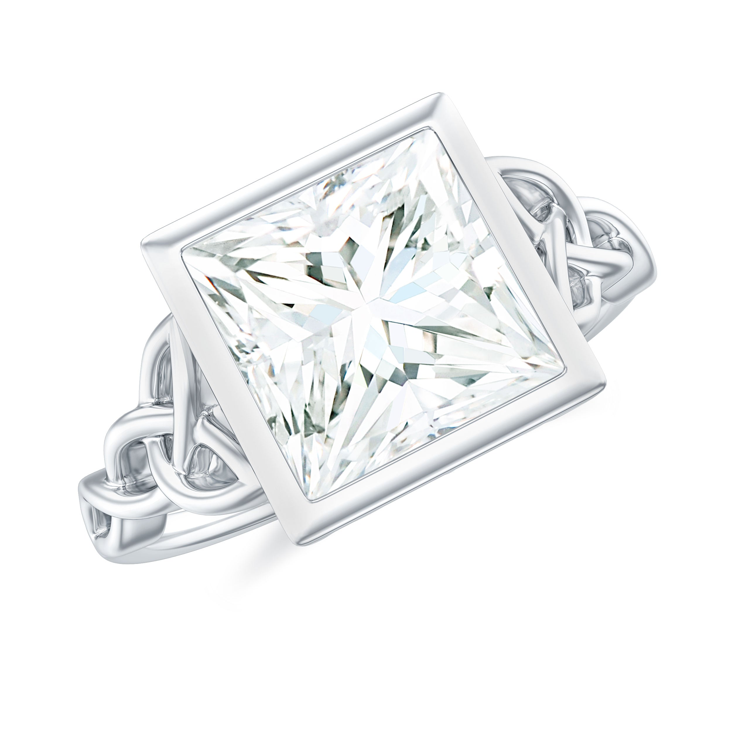 Princess Cut Moissanite Solitaire Celtic Knot Ring in Bezel Setting Moissanite - ( D-VS1 ) - Color and Clarity - Rosec Jewels