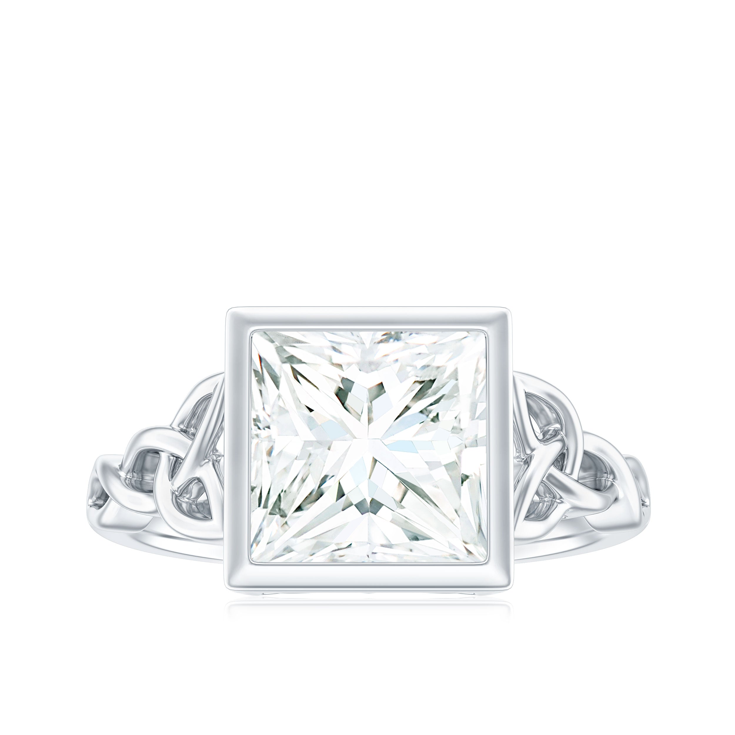 Princess Cut Moissanite Solitaire Celtic Knot Ring in Bezel Setting Moissanite - ( D-VS1 ) - Color and Clarity - Rosec Jewels