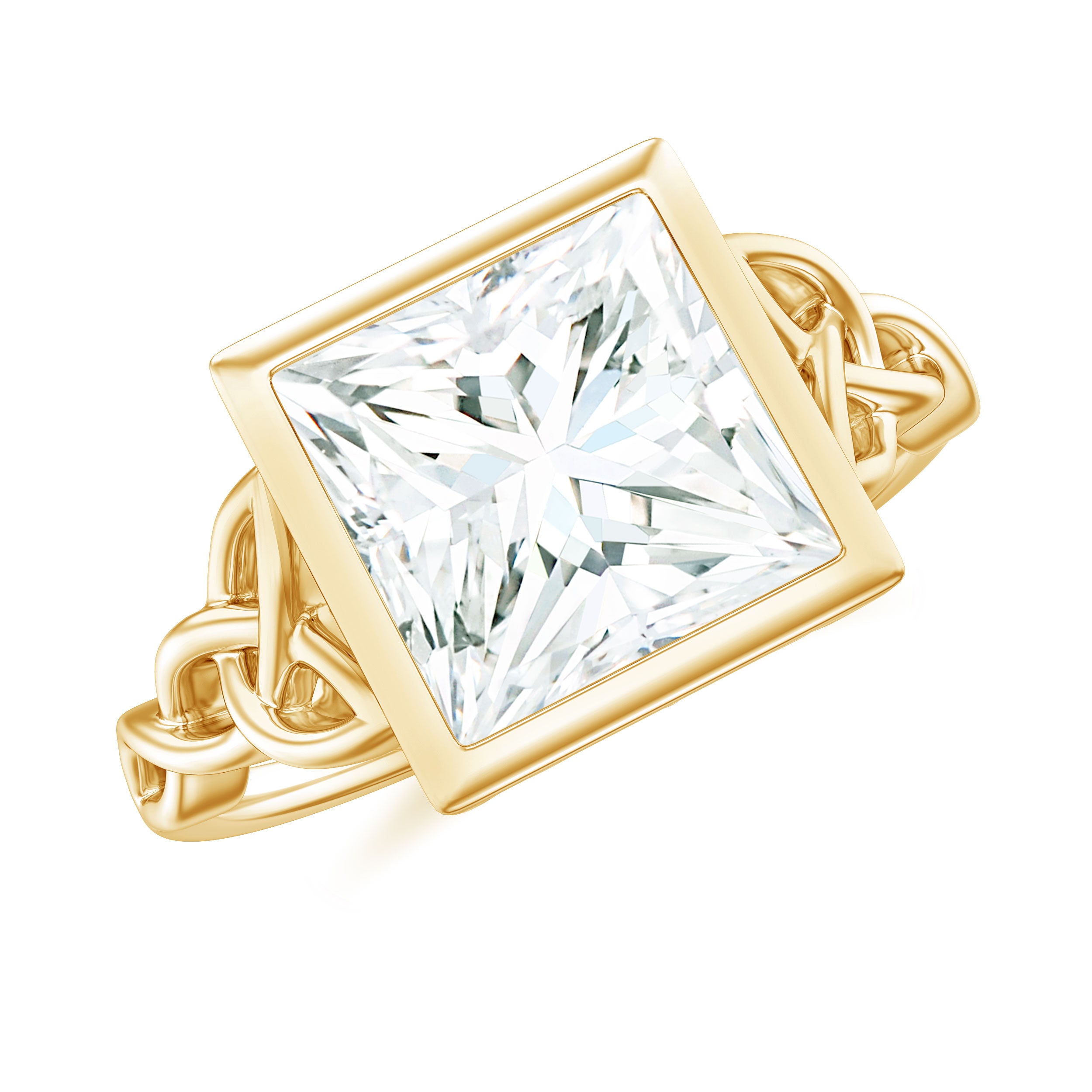 Princess Cut Moissanite Solitaire Celtic Knot Ring in Bezel Setting Moissanite - ( D-VS1 ) - Color and Clarity - Rosec Jewels