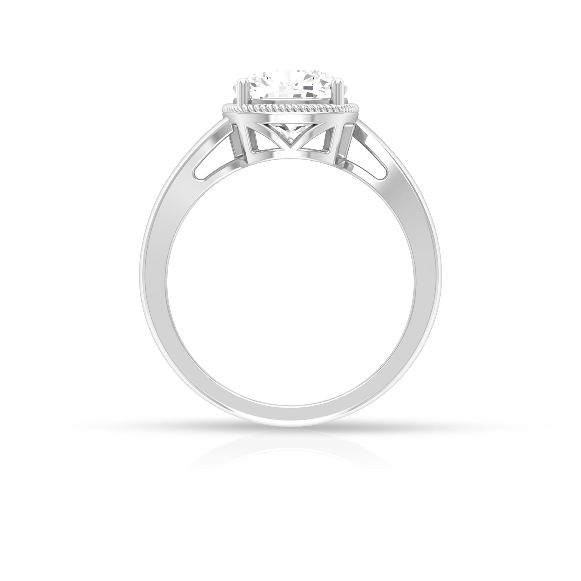 8 MM Cushion Cut Moissanite Solitaire Bypass Ring with Rope Frame Moissanite - ( D-VS1 ) - Color and Clarity - Rosec Jewels