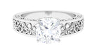 2 CT Cushion Cut Moissanite Solitaire Ring with Filigree Details Moissanite - ( D-VS1 ) - Color and Clarity - Rosec Jewels