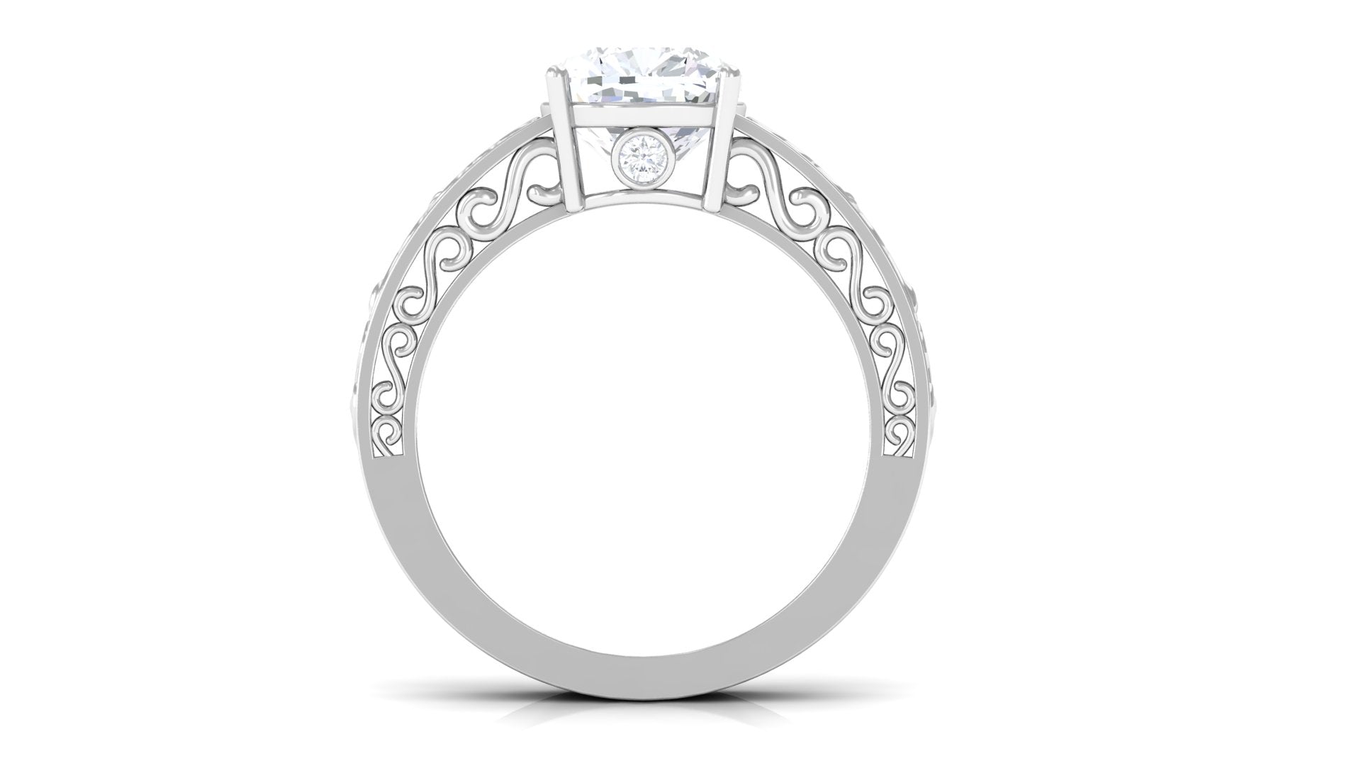 2 CT Cushion Cut Moissanite Solitaire Ring with Filigree Details Moissanite - ( D-VS1 ) - Color and Clarity - Rosec Jewels