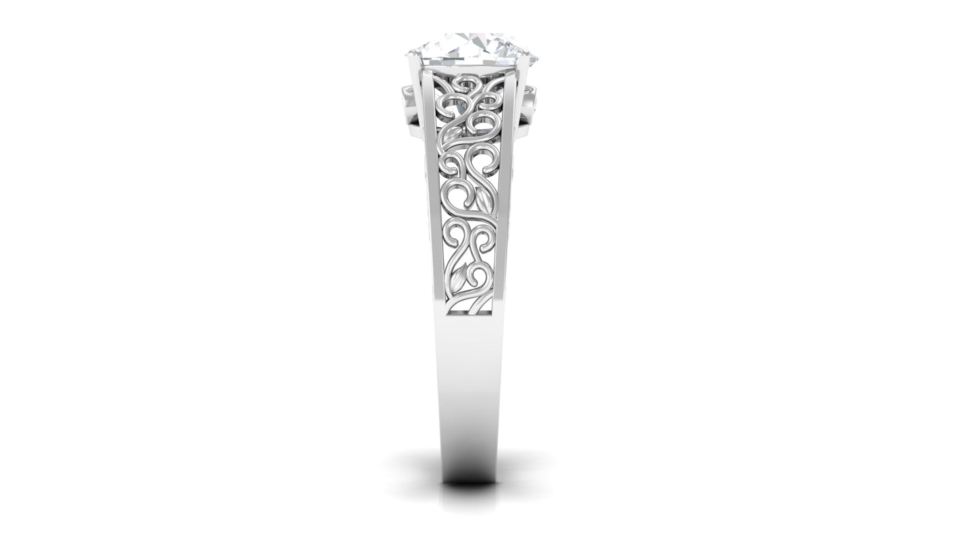 2 CT Cushion Cut Moissanite Solitaire Ring with Filigree Details Moissanite - ( D-VS1 ) - Color and Clarity - Rosec Jewels