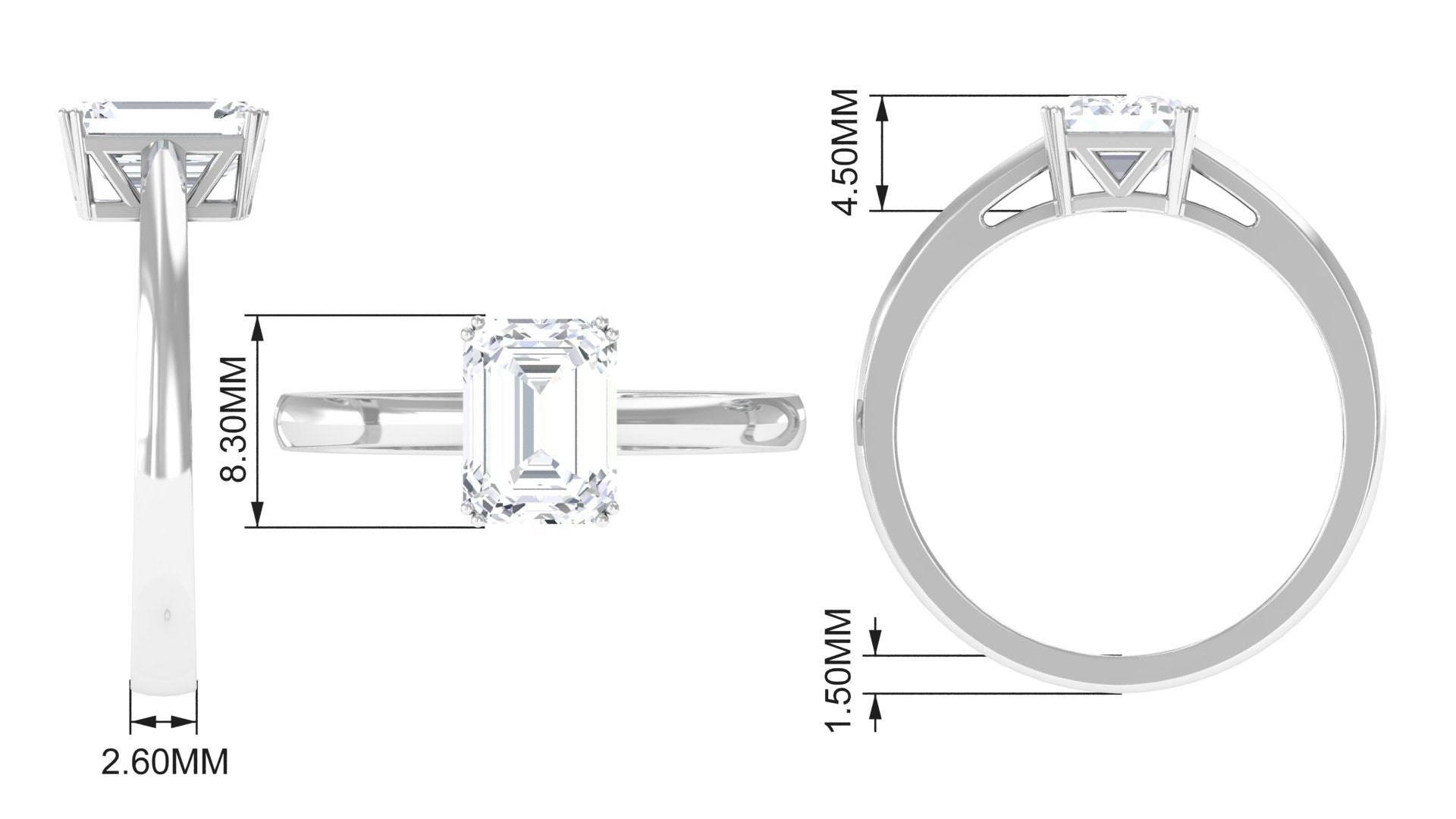 Octagon Cut Moissanite Solitaire Engagement Ring Moissanite - ( D-VS1 ) - Color and Clarity - Rosec Jewels