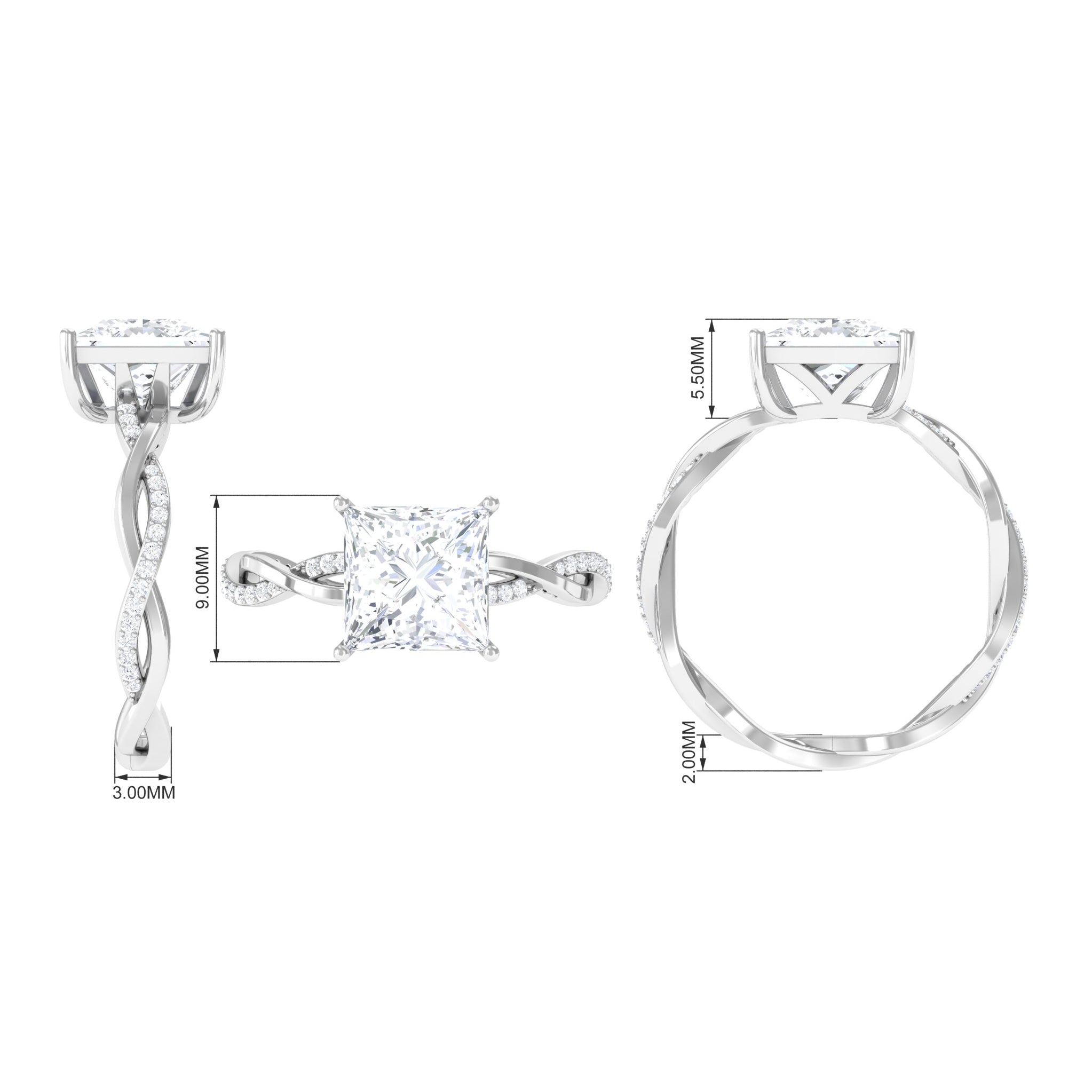 3.25 CT Princess Cut Solitaire Moissanite Braided Engagement Ring Moissanite - ( D-VS1 ) - Color and Clarity - Rosec Jewels