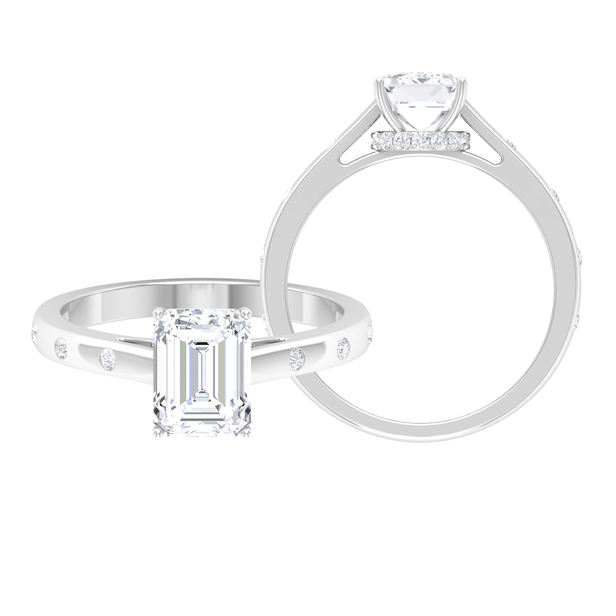 2 CT Moissanite Solitaire Engagement Ring with Hidden Halo Moissanite - ( D-VS1 ) - Color and Clarity - Rosec Jewels