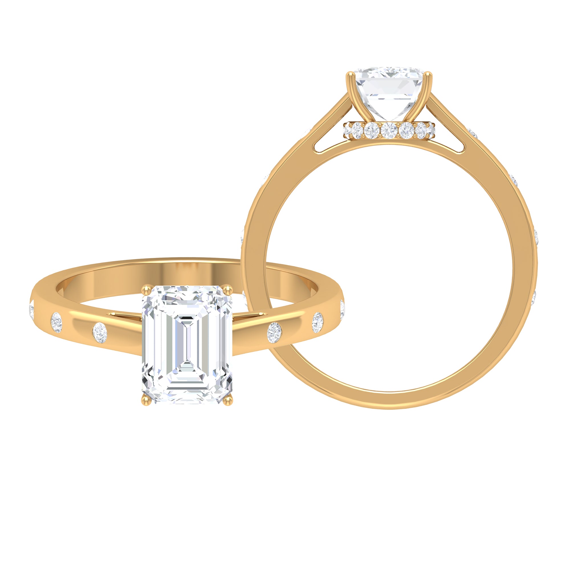 2 CT Moissanite Solitaire Engagement Ring with Hidden Halo Moissanite - ( D-VS1 ) - Color and Clarity - Rosec Jewels