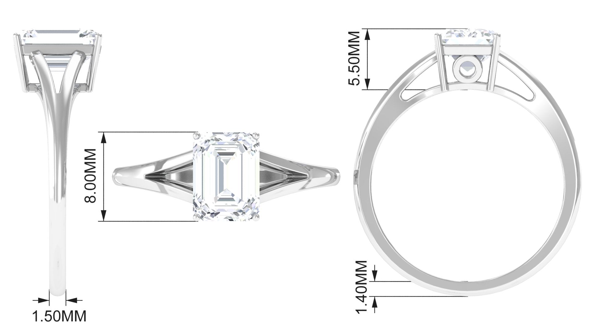 6X8 MM Octagon Cut Solitaire Moissanite Split Shank Engagement Ring Moissanite - ( D-VS1 ) - Color and Clarity - Rosec Jewels