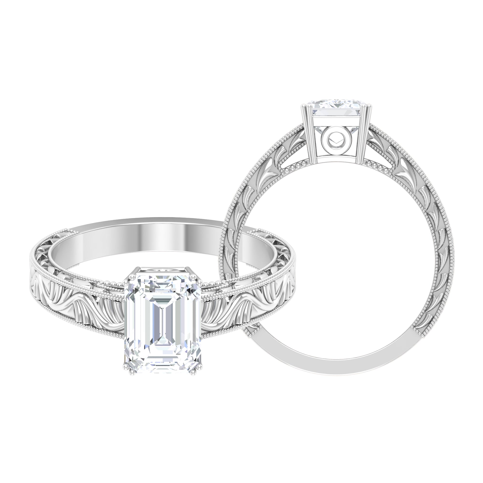 Octagon Cut Certified Moissanite Solitaire Ring Moissanite - ( D-VS1 ) - Color and Clarity - Rosec Jewels