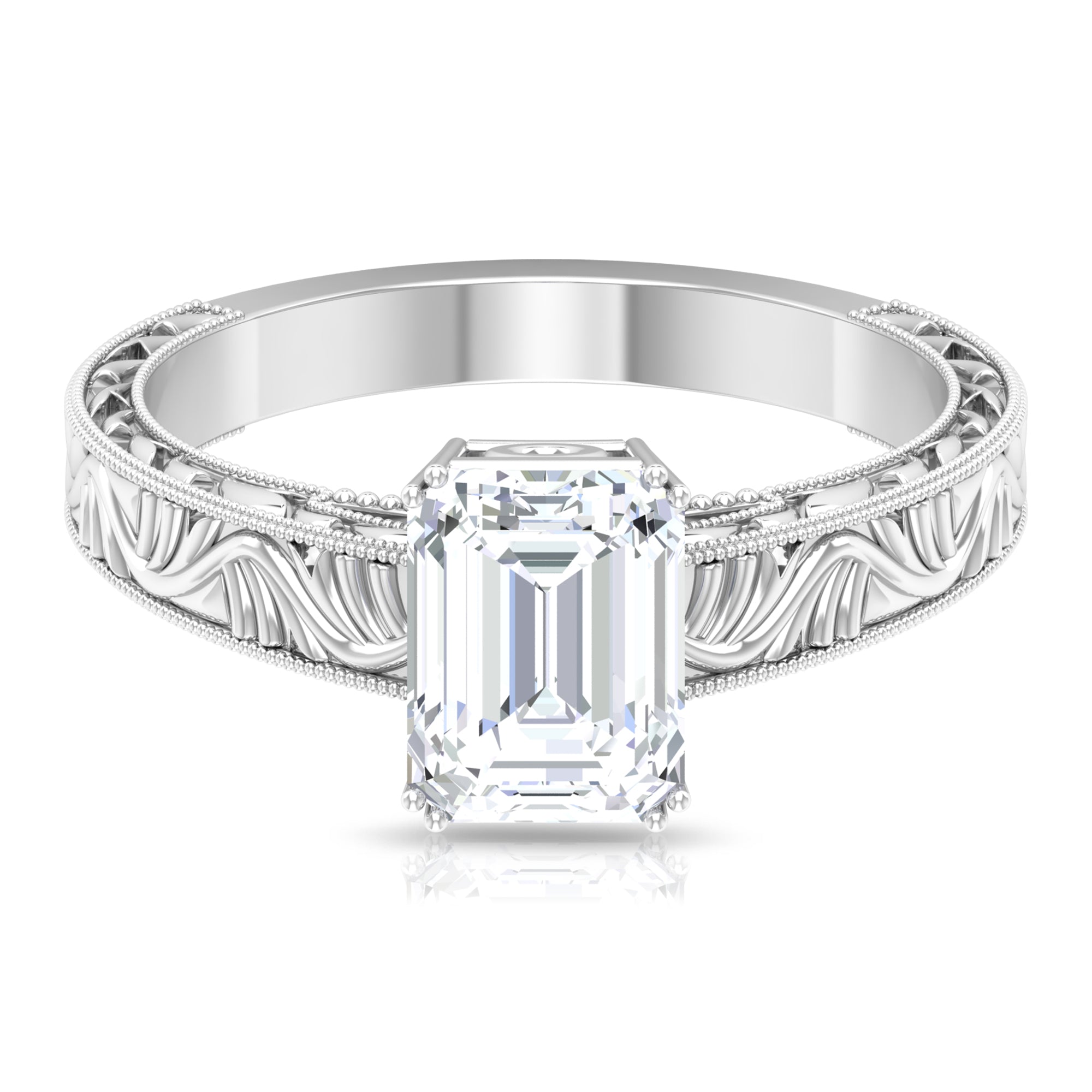 Octagon Cut Certified Moissanite Solitaire Ring Moissanite - ( D-VS1 ) - Color and Clarity - Rosec Jewels