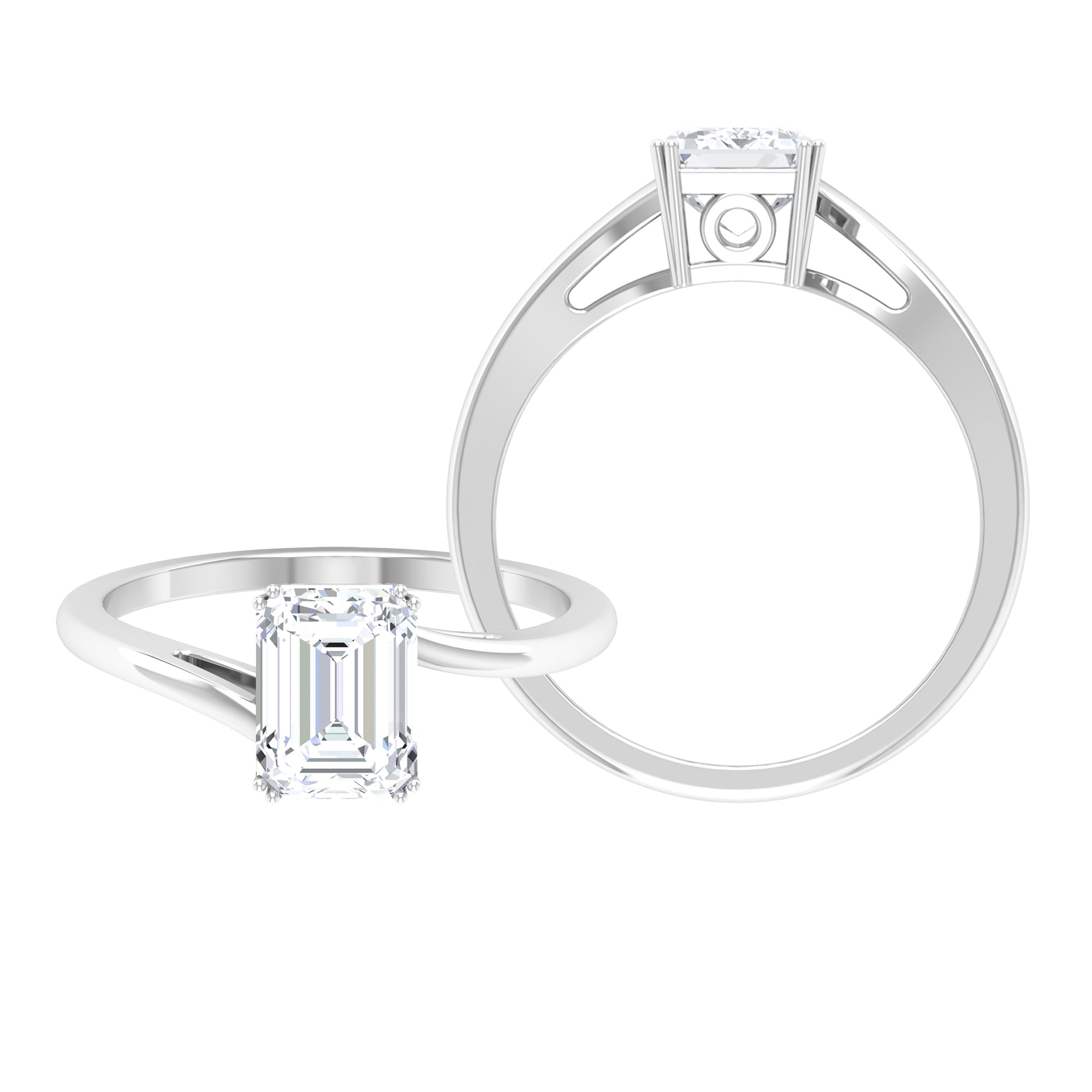 1.75 CT Solitaire Octagon Shape Moissanite Bypass Ring in Double Prong Setting Moissanite - ( D-VS1 ) - Color and Clarity - Rosec Jewels