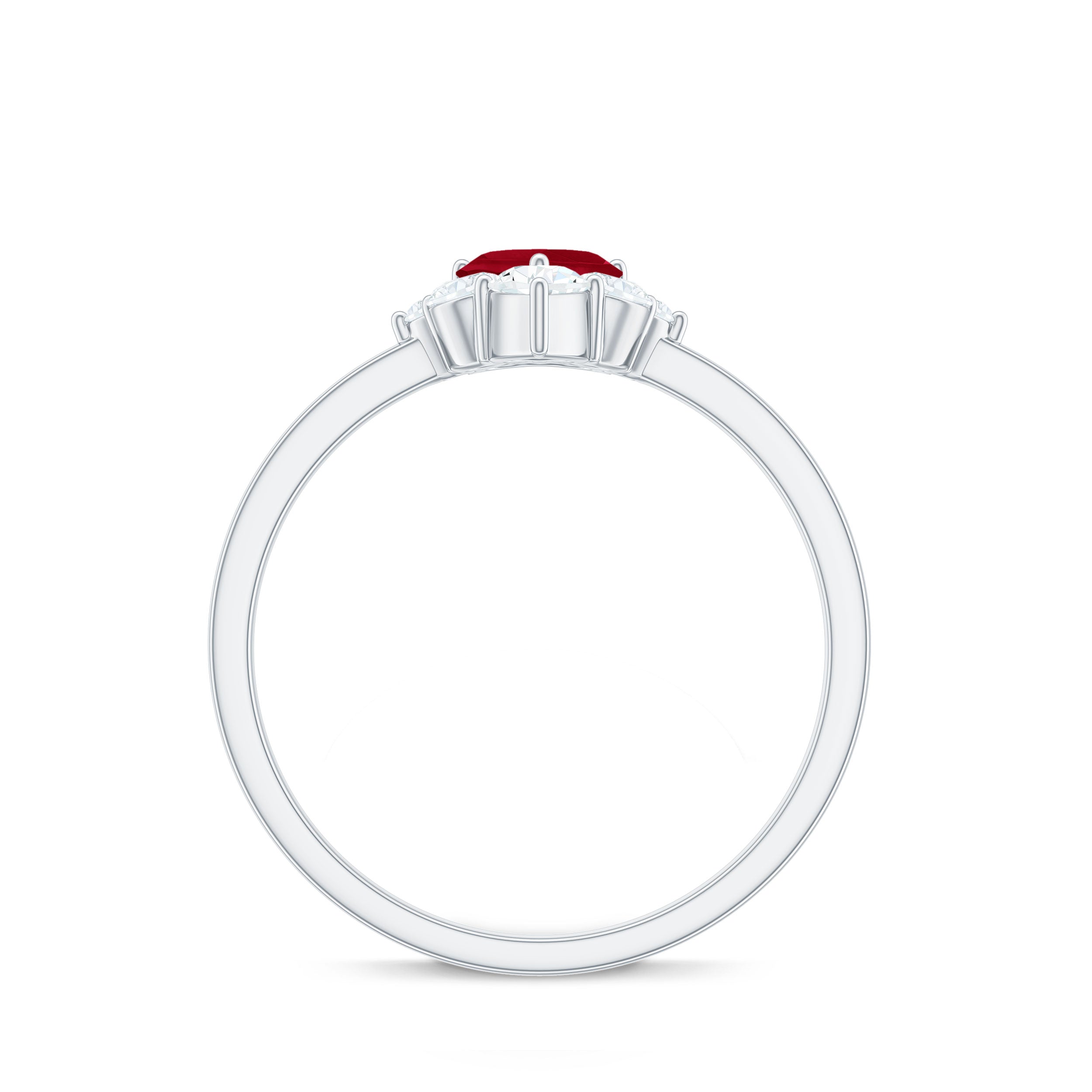 Designer Ruby Heart Solitaire Ring with Diamond Side Stones Ruby - ( AAA ) - Quality - Rosec Jewels