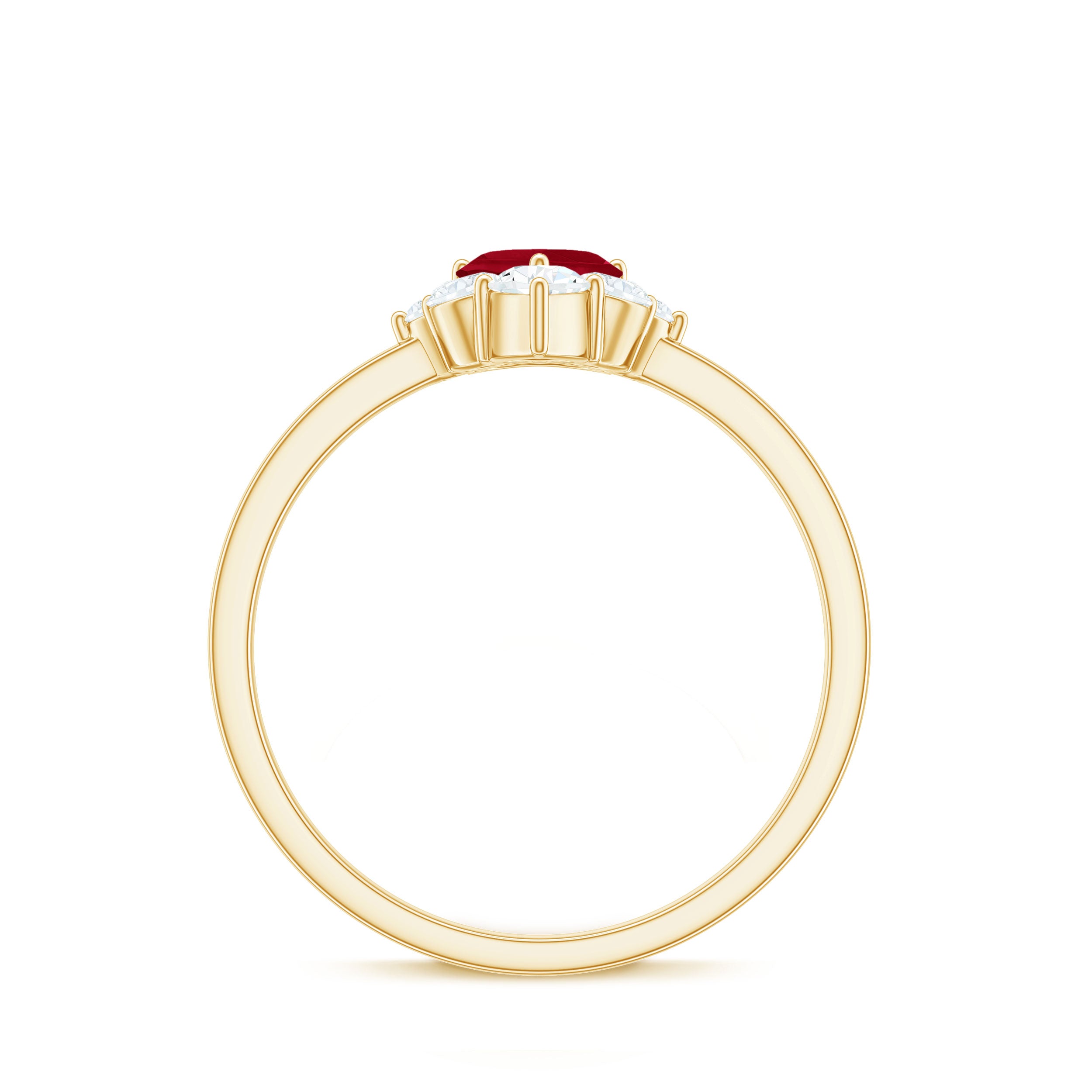 Designer Ruby Heart Solitaire Ring with Diamond Side Stones Ruby - ( AAA ) - Quality - Rosec Jewels