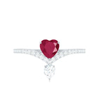 Designer Ruby Heart Engagement Ring with Diamond Ruby - ( AAA ) - Quality - Rosec Jewels