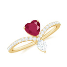 Designer Ruby Heart Engagement Ring with Diamond Ruby - ( AAA ) - Quality - Rosec Jewels