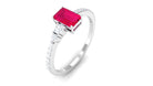 1.25 Ct Ruby Solitaire Engagement Ring with Diamond Ruby - ( AAA ) - Quality - Rosec Jewels