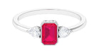 Emerald Cut Ruby Solitaire Ring with Diamond Ruby - ( AAA ) - Quality - Rosec Jewels