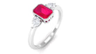 Emerald Cut Ruby Solitaire Ring with Diamond Ruby - ( AAA ) - Quality - Rosec Jewels