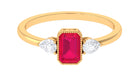 Emerald Cut Ruby Solitaire Ring with Diamond Ruby - ( AAA ) - Quality - Rosec Jewels