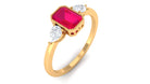 Emerald Cut Ruby Solitaire Ring with Diamond Ruby - ( AAA ) - Quality - Rosec Jewels