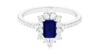 Octagon Blue Sapphire and Diamond Halo Engagement Ring Blue Sapphire - ( AAA ) - Quality - Rosec Jewels