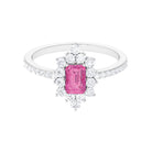 Vintage Inspired Pink Sapphire and Moissanite Engagement Ring Pink Sapphire - ( AAA ) - Quality - Rosec Jewels