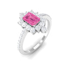 Vintage Inspired Pink Sapphire and Moissanite Engagement Ring Pink Sapphire - ( AAA ) - Quality - Rosec Jewels