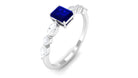 Blue Sapphire Solitaire and Diamond Promise Ring Blue Sapphire - ( AAA ) - Quality - Rosec Jewels