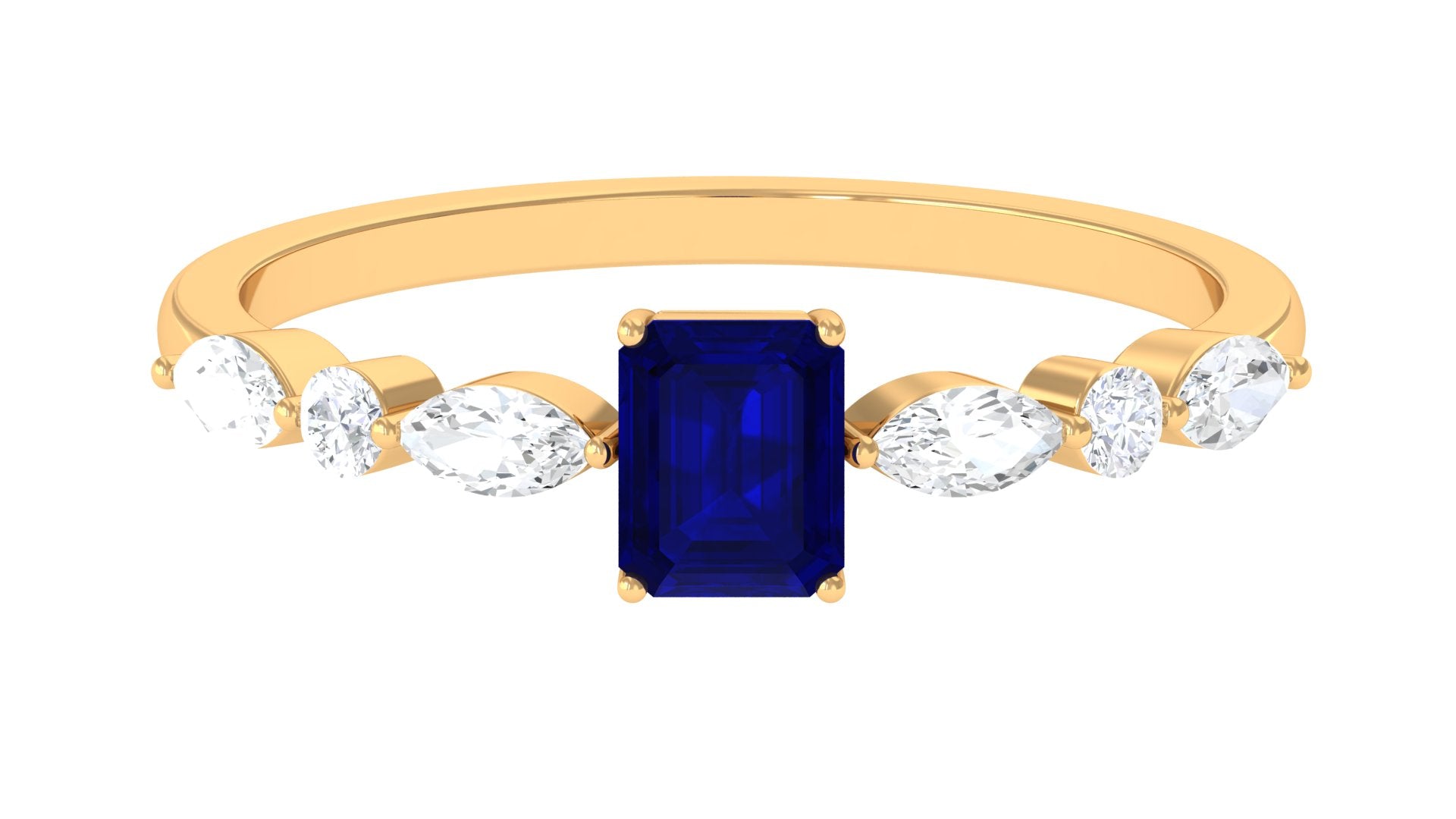 Blue Sapphire Solitaire and Diamond Promise Ring Blue Sapphire - ( AAA ) - Quality - Rosec Jewels