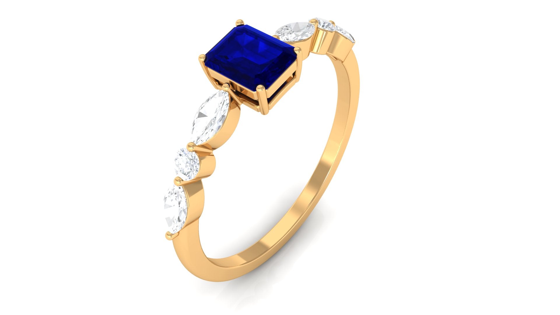 Blue Sapphire Solitaire and Diamond Promise Ring Blue Sapphire - ( AAA ) - Quality - Rosec Jewels